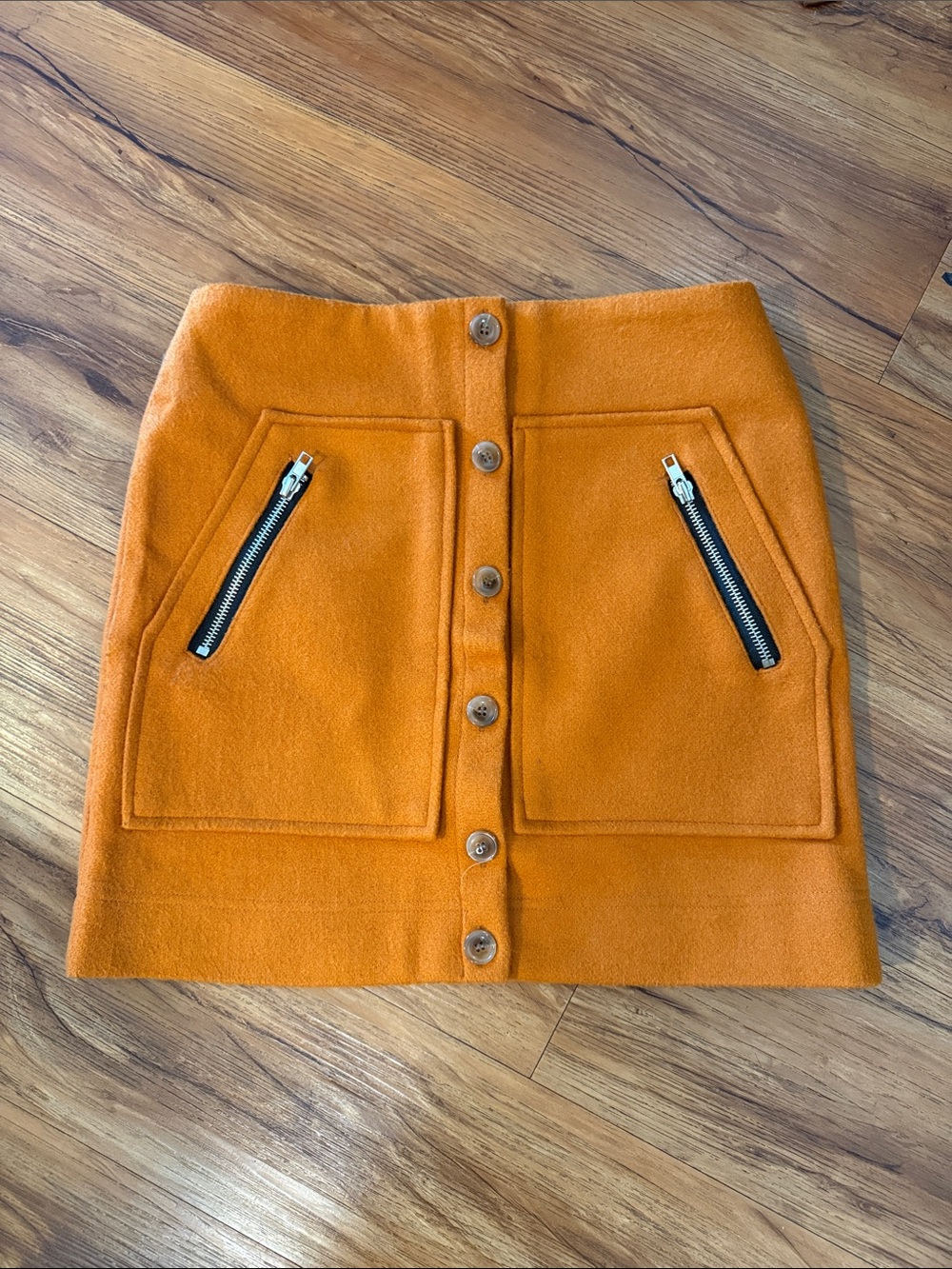 Classic High-Waist Button-Front Rust Orange Mini Skirt